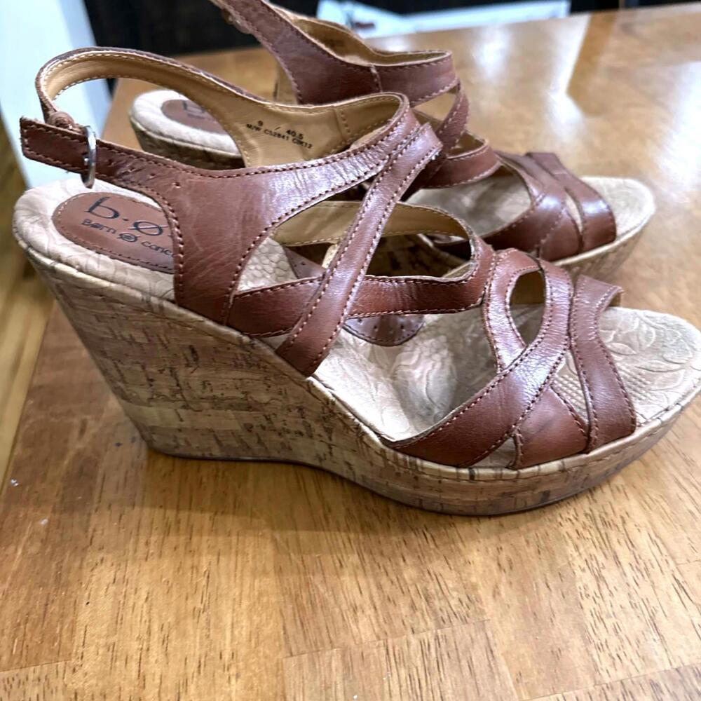 Born Sandals Women Sz 9 Leather Cork Platform Wedge Comfort Strappy Slingback - Picture 1 of 8